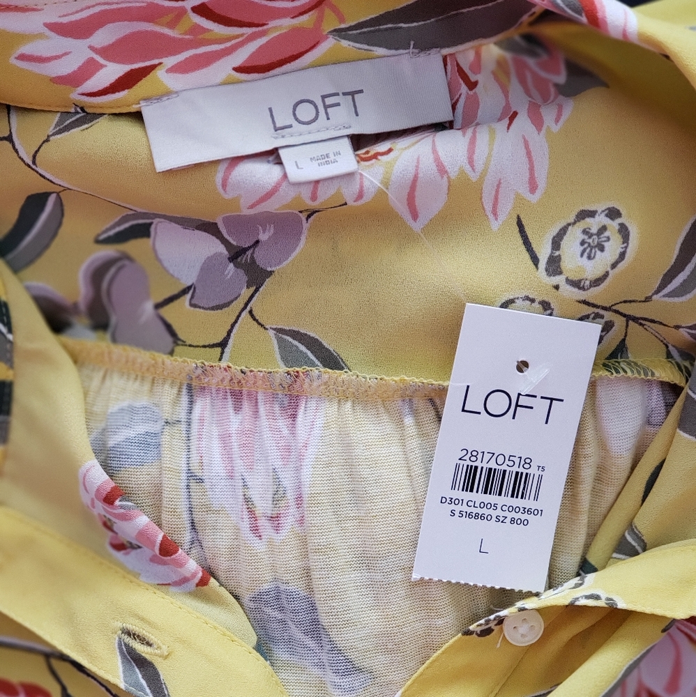 NWT LOFT Floral Mixed Media Buttondown Shell - Picture 7 of 10